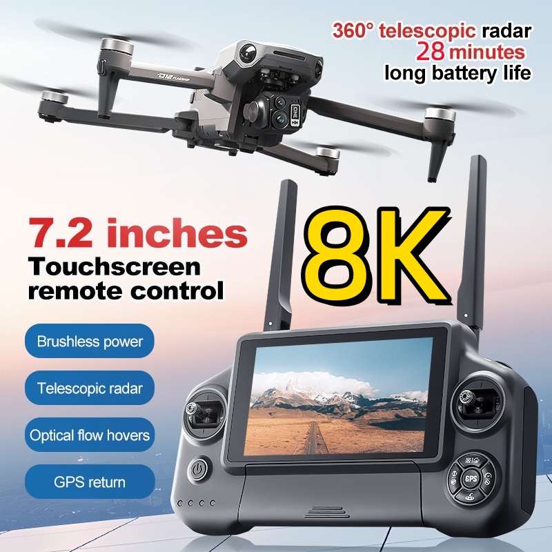 Drone Rc App - โดรนควอดคอปเตอร์ 8K 3 แกนกันสั่น พร้อมจอสัมผัส 7.2