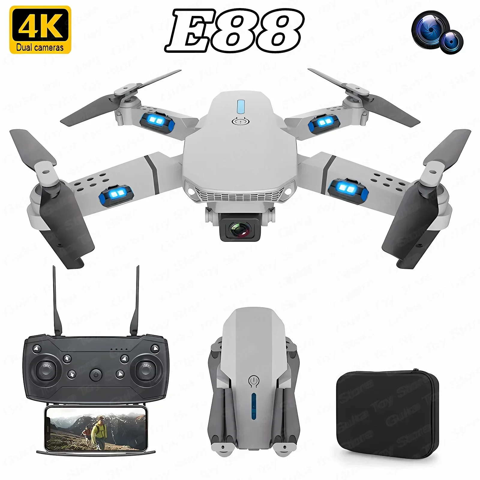 Drone Rc Foldable - E88 Pro WIFI FPV Droneมุมกว้างHD 4K